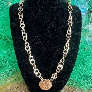 Gold Interlocking Loop Necklace with Textured Pendant